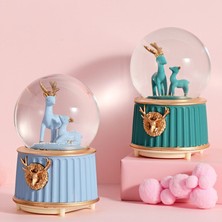 Keyfim Shop Pembe-Geyikli Orta Boy Işıklı Müzikli Kar Küresi ve Lotus Çiçeği Kolye