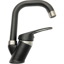 Elmina Armatür Siyah Krom Banyo Lavabo Bataryası Çeşmesi Musluğu Çift Su Girişli