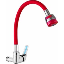 Elmina Armatür Duvardan Tek Su Çıkışlı Kırmızı 2 Fonksiyonlu Spiral Oynar Borulu Lavabo Mutfak Bataryası Musluk