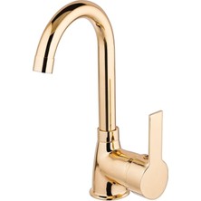 Elmina Armatür Ful Gold Altın Banyo Lavabo Bataryası Musluğu Çeşmesi Çift Su Girişli