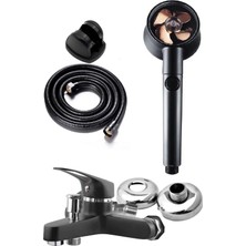 Elmina Armatür Siyah Banyo Bataryası Pervaneli Stoplu 5 Fonksiyonlu Duş Başlığı Set