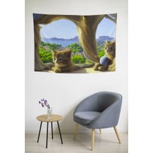 Vision Novas Kedi Sevgisi ile Manzaraya Yolculuk Özel Kadife Duvar Örtüsü Duvar Halısı Tapestry