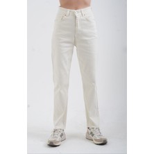 Zelish My Sister Ekru Paçası Dikişsiz Mom Fit Jean Pantolon