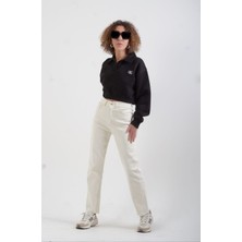 Zelish My Sister Ekru Paçası Dikişsiz Mom Fit Jean Pantolon