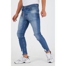 Conbay Murratto Erkek Slim Fit Likralı Paça Yırtık Buz Mavi Kot Pantolon