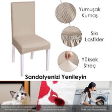 Faiend Likralı Sandalye kılıfı Esnek Streçli Lastıklı Sandalye Örtüsü Balpetek Sandalye koruyucu (6adet) vizon