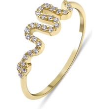 Kairos Jewelry 14 Ayar Altın Zarif Taşlı Yılan Yüzük KRS103-14GRZ