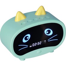 Jingyikeji Dijital Çalar Saat Hoparlörü, Sıcaklık Göstergeli Karikatür Kedi Çalar Saat, Çift Çalar Saat, Bluetooth Hoparlör Radyo, Yatak Odası Ofisi Için Eller Serbest Çağrı (Yeşil) (Yurt Dışından)