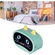 Jingyikeji Dijital Çalar Saat Hoparlörü, Sıcaklık Göstergeli Karikatür Kedi Çalar Saat, Çift Çalar Saat, Bluetooth Hoparlör Radyo, Yatak Odası Ofisi Için Eller Serbest Çağrı (Yeşil) (Yurt Dışından)