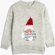 Koton Yılbaşı Kazağı Noel Baba Desenli Pullu Payetli Uzun Kollu