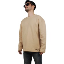 Ps Moda Yumuşak Pamuklu Kumaş Oversize Yuvarlak Yakalı Salaş Sweatshirt Erkek