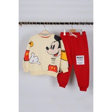 NSE Collection Unisex Çocuk Mickey Mouse Baskılı 3 Iplik Şardonsuz Kışlık Sweat ve Eşofman Alt Üst Takım