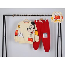 NSE Collection Unisex Çocuk Mickey Mouse Baskılı 3 Iplik Şardonsuz Kışlık Sweat ve Eşofman Alt Üst Takım