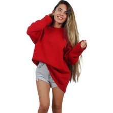 Ps Moda Yumuşak Pamuklu Kumaş Oversize Yuvarlak Yakalı Salaş Sweatshirt