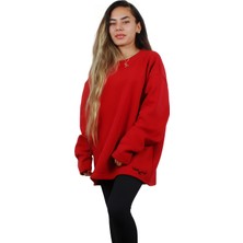 Ps Moda Yumuşak Pamuklu Kumaş Oversize Yuvarlak Yakalı Salaş Sweatshirt