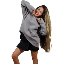 Ps Moda Yumuşak Pamuklu Kumaş Oversize Yuvarlak Yakalı Salaş Sweatshirt