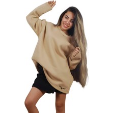 Ps Moda Yumuşak Pamuklu Kumaş Oversize Yuvarlak Yakalı Salaş Sweatshirt