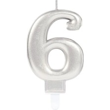 Dizayn Parti Evi Rakamlı Mum 6 - Gümüş