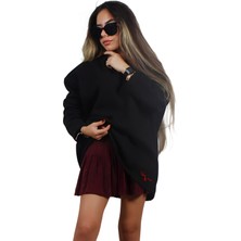 Ps Moda Yumuşak Pamuklu Kumaş Oversize Yuvarlak Yakalı Salaş Sweatshirt