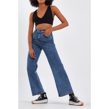 VivaJoy Palazzo-Likralı Orta Mavi Kar Yıkama Yüksek Bel Salaş Palazzo Jeans