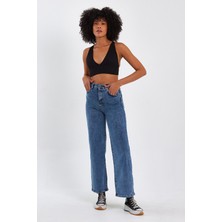 VivaJoy Palazzo-Likralı Orta Mavi Kar Yıkama Yüksek Bel Salaş Palazzo Jeans