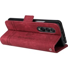 Yihang Boutique Samsung Galaxy Z Fold 3 Bilek Kayışlı Flip Cüzdan Telefon Kılıfı Pu Deri Kart Yuvası Kılıfı (Yurt Dışından)