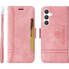 Yihang Boutique Samsung Galaxy S23 Fe Bilek Kayışlı Flip Cüzdan Telefon Kılıfı Pu Deri Kart Yuvası Kılıfı (Yurt Dışından)