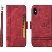 Yihang Boutique Apple iPhone Xr Bilek Kayışlı Flip Cüzdan Telefon Kılıfı Pu Deri Kart Yuvası Kılıfı (Yurt Dışından)