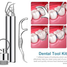 3Danlu 7 Adet Paslanmaz Çelik Kürdan Seti Diş Ipi Yeniden Kullanılabilir Tartar Temizleme Aracı Kürdan Taşınabilir Ipi Diş Temizleyici Ağız Temizleme (Yurt Dışından)