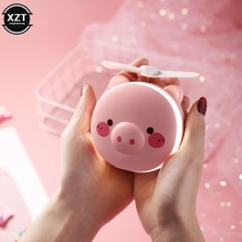 3Danlu B El Taşınabilir USB Şarj Işıklı Makyaj Masası Aynası Fan ile Yaratıcı Piggy Güzellik Makyaj Aynası (Yurt Dışından)