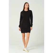 Msw Kadın Siyah Regular Fit Uzun Kollu Bisiklet Yaka Sweat Elbise