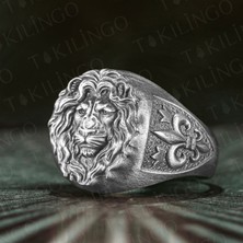 Takılingo 925 Ayar Gümüş 3D Aslan Motifli Eskitme Model Usta Işi Erkek Yüzük