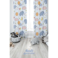 Moud's Minik Fil Desenli Baskılı Çocuk ve Bebek Odası Fon Perde 2 Kanat - Prd-16