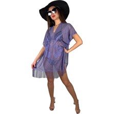 Kadın Rahat ve Şık Pareo Plaj Elbisesi Kelebek Desen - Lavanta