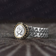 Takılingo 925 Ayar Gümüş Zirkon Taş Detaylı Zülfikar Kılıç Işlemeli Alyans Tasarımlı Erkek Yüzük