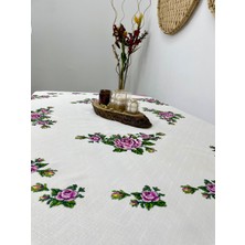 Kurular Tekstil Kanaviçe Yuvarlak Masa Örtüsü-Mor