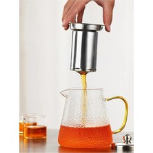 Senin Dükkanın Borosilikat Cam Çelik Süzgeçli ve Kapaklı Oval Tasarım Lüks Çay & Kahve Demliği 750 ml