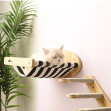 Kedi Yatağı, Kedi Yuvası, ve Kedi duvar yatağı, Kedi hamağı, + Sağ Tip Kedi Tırmanma Merdiveni, 2li Ahşap Modern Set, BuShop Black Zebra Serisi