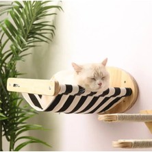 Kedi Yatağı, Kedi Yuvası, ve Kedi duvar yatağı, Kedi hamağı, + Sağ Tip Kedi Tırmanma Merdiveni, 2li Ahşap Modern Set, BuShop Black Zebra Serisi