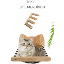 Kedi Yatağı, Kedi Yuvası, ve Kedi duvar yatağı, Kedi hamağı, +  Sol Tip Kedi Merdiveni, 2li Doğal Ahşap Set, BuShop Tom Serisi