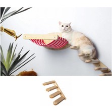 Kedi Yatağı, Kedi Yuvası, ve Kedi duvar yatağı, Kedi hamağı, + Sağ Tip Kedi Tırmanma Merdiveni, 2li Ahşap Modern Set, BuShop Zebra Serisi