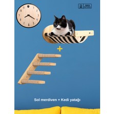 Kedi Yatağı, Kedi Yuvası, ve Kedi duvar yatağı, Kedi hamağı, + Sol Tip Kedi Tırmanma Merdiveni, 2li Ahşap Modern Set, BuShop Black Zebra Serisi