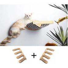 Kedi Yatağı, Kedi Yuvası, ve Kedi duvar yatağı, Kedi merdiveni, Sağ ve Sol Tip Kedi Tırmanma Merdiveni, 3lü Ahşap Set, BuShop Black Zebra Serisi