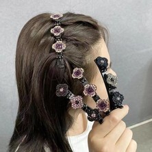 Şampanya Mor Yeni Tokalar Tembel Saç Çemberler Kırık Saç Klipler Kadın Çift Katmanlı Örgü Saç Tokası Moda Kore Sabit Kafa Bandı Saç Aksesuarları (Yurt Dışından)
