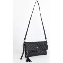 Morca Kadın Clutch Portföy Çantası Uzun Askılı Siyah