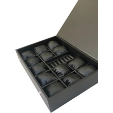 Özer Kutu Saat Çantası 13 Li ve Yüzük Rulo,çıtçıtlı Ahşap Kasa Üzeri Siyah Deri Kaplama 25X35 cm Içi Siyah