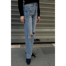 Vor Nişantaşı Kadın Tasarım Taşlı Işlemeli Jeans