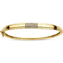 Fiyonk Kuyumculuk 14 Ayar Altın Taş Detaylı Düz Kelepçe