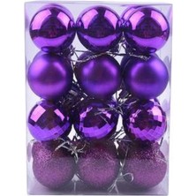 Parti Sürprizi Yılbaşı Çam Ağacı Mor Renk Top Süs 16 Adet 6 cm