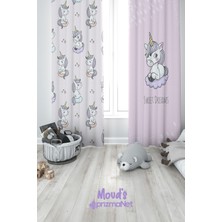 Moud's Uykucu Unicorn Desenli Baskılı Bebek ve Çocuk Odası Fon Perde 2 Kanat - Prd-31
